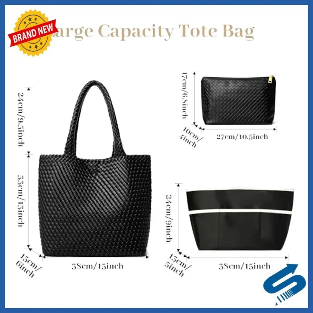 Large Capacity Woven Tote Bag Vegan Leather Designer Hobo Purse Chic
